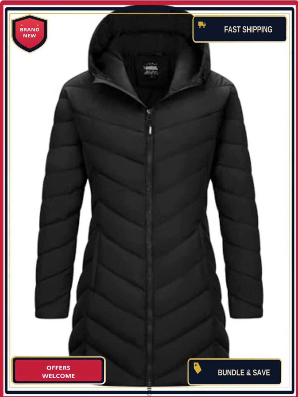 Long Hooded Lightweight Puffer Coat Winter Jacket Quilted Nylon